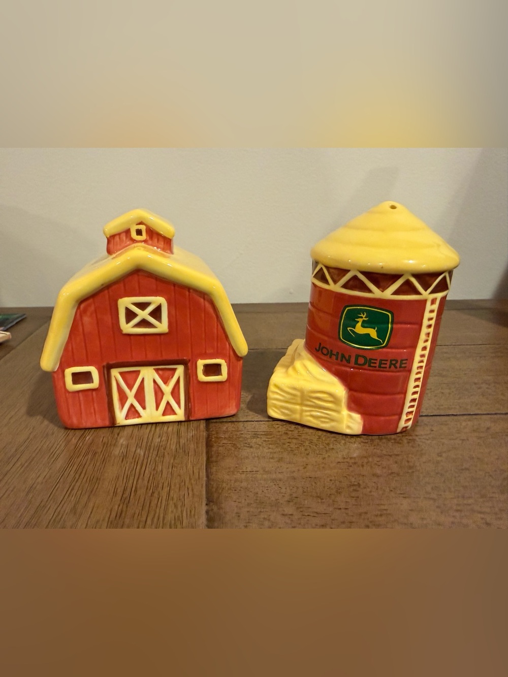 John Deere Red and Yellow Barn & Silo Ceramic Shakers